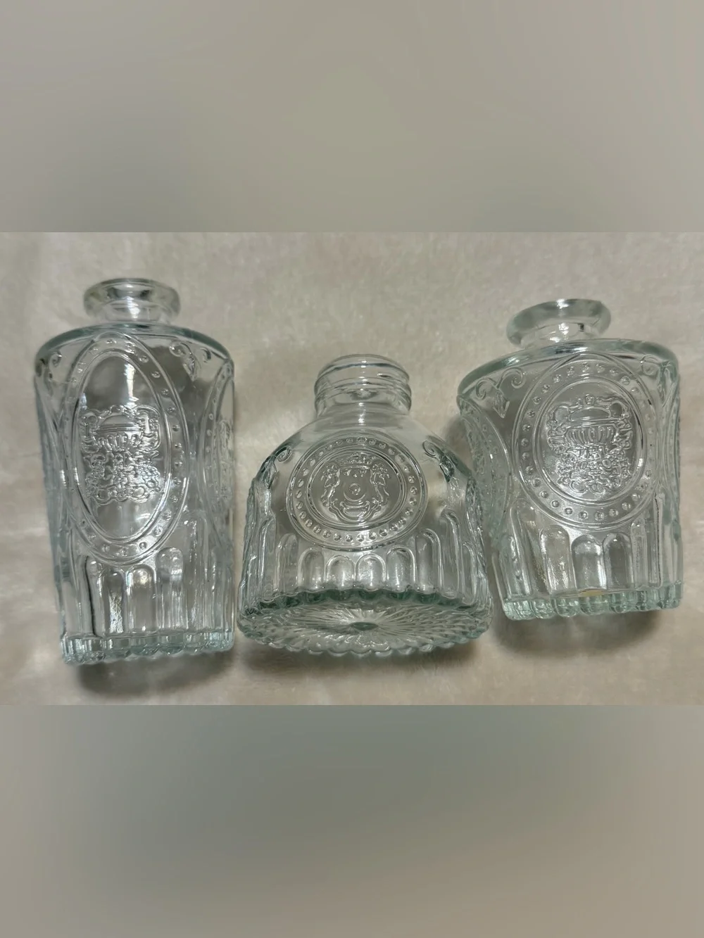 Clear Embossed Glass Bud Vases - Set of 3